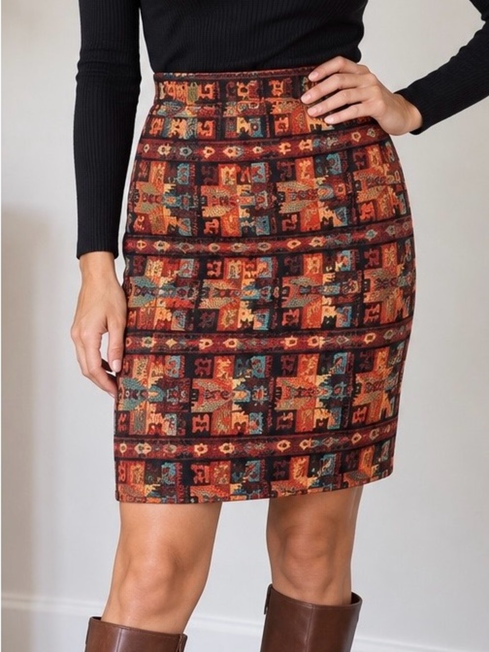 The Limited Pencil Skirt Size S Rust Teal Mustard Southwestern Vintage 90’s Y2K